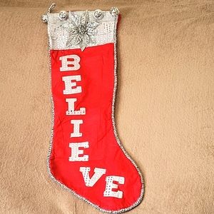 Believe Giant Holiday Christmas Red Stocking; 32 inches